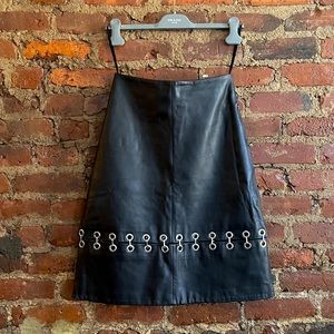 Tibi Leather Skirt with Silver Grommets